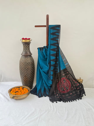 Odisha Kargil saree (Firozi Blue and Black)