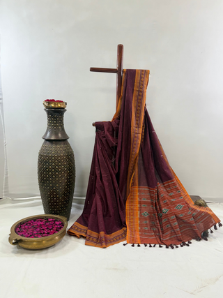 Cotton Odisha Saree Sagarpali,Sambalpur (Mulberry Purple)