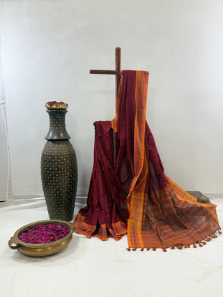 Cotton Odisha Saree Sagarpali,Sambalpur (Maroon)
