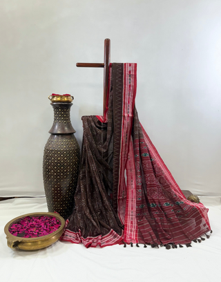 Sambalpuri Ikat Saree (Brown)
