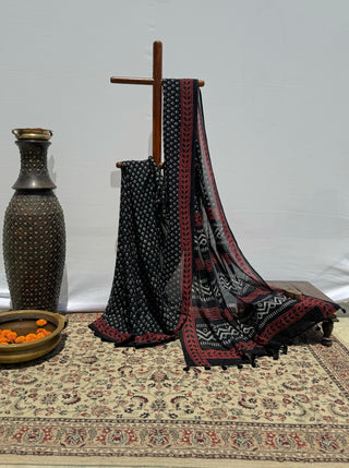 Bagru Black Saree, Mulmul Cotton