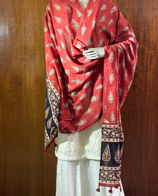 Bagru Red Pure Cotton Block Print Dupatta