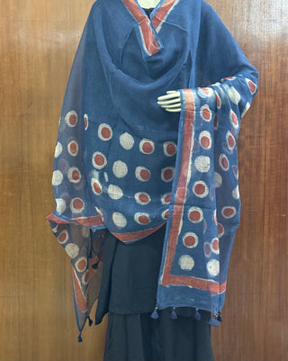 Indigo Dabu Print Pure Kota Dupatta